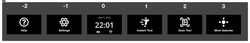Screenshot illustrating a horizontally scrolling user interface, labeled from “-2” to “3”, with icons for Help, Settings, Home screen (showing time and Wi-Fi status), Instant Text, Scan Text, and More features.
