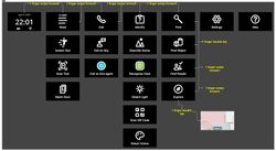 Screenshot of a main menu with accessibility-related icons arranged in a grid, such as Read, Call, Identify, Find, Instant Text, Call an Ally, and more. Swipe and tap gestures instructions are labeled on certain icons.