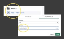 screenshot showing add a new asset and a user interface to create a blank file and enter a name for the file